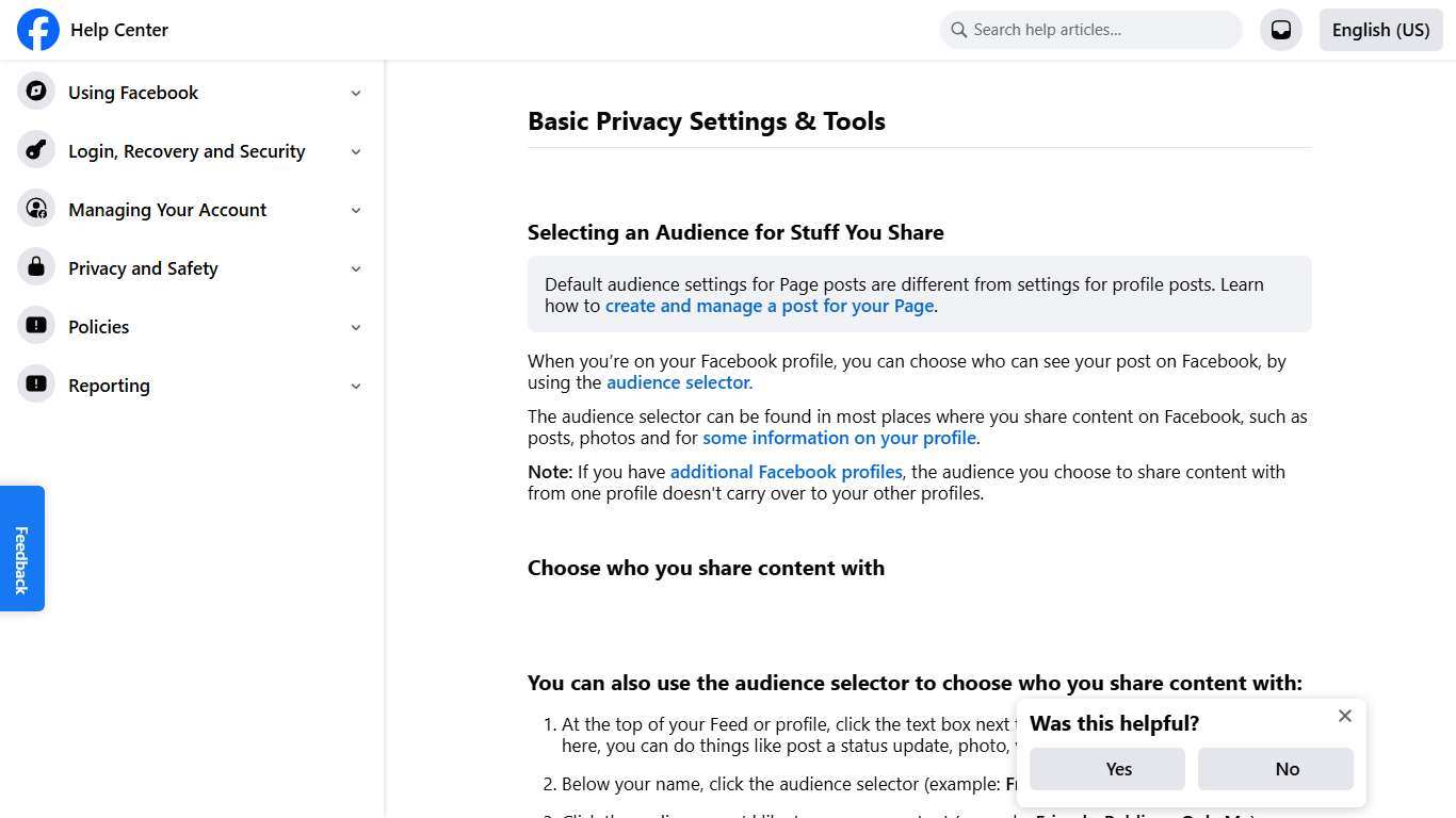 Basic Privacy Settings & Tools Facebook Help Center